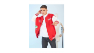 Erkek Kolları Yıldız Sırt Baskılı Oversize Kolej Ceket - Kırmızı Erkek Kolları Yıldız Sırt Baskılı Oversize Kolej Ceket - Kırmızı