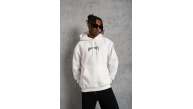 Erkek 3 İplik Pamuklu Baskılı Kapüşonlu Cepli Sweatshirt Hoodie - Beyaz