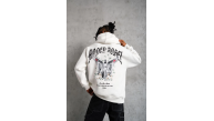 Erkek 3 İplik Pamuklu Baskılı Kapüşonlu Cepli Sweatshirt Hoodie - Beyaz
