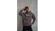 Erkek 3 İplik Pamuklu Baskılı Kapüşonlu Cepli Sweatshirt Hoodie - Füme