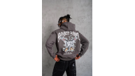 Erkek 3 İplik Pamuklu Baskılı Kapüşonlu Cepli Sweatshirt Hoodie - Füme