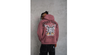 Erkek 3 İplik Pamuklu Baskılı Kapüşonlu Cepli Sweatshirt Hoodie - Gül Kurusu
