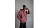 Erkek 3 İplik Pamuklu Baskılı Kapüşonlu Cepli Sweatshirt Hoodie - Gül Kurusu