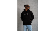 Erkek 3 İplik Pamuklu Baskılı Kapüşonlu Cepli Sweatshirt Hoodie - Siyah