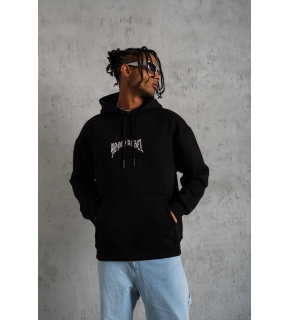 Erkek 3 İplik Pamuklu Baskılı Kapüşonlu Cepli Sweatshirt Hoodie - Siyah
