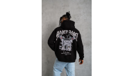 Erkek 3 İplik Pamuklu Baskılı Kapüşonlu Cepli Sweatshirt Hoodie - Siyah