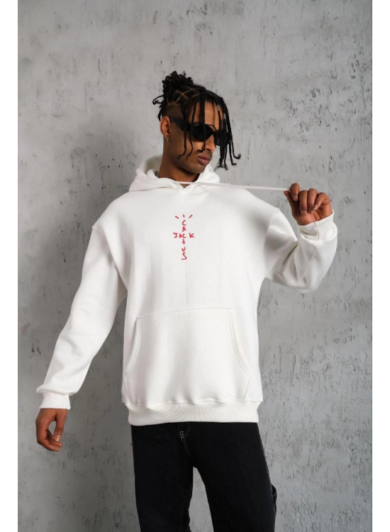 Erkek Kordonlu Arka Maske Kordon Saçlı Kapüşonlu sweatshirt hoodie - Beyaz Erkek Kordonlu Arka Maske Kordon Saçlı Kapüşonlu sweatshirt hoodie - Beyaz