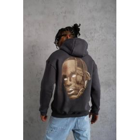 Erkek Kordonlu Arka Maske Kordon Saçlı 3 iplik pamuklu Kapüşonlu sweatshirt - Füme