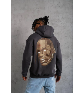 Erkek Kordonlu Arka Maske Kordon Saçlı 3 iplik pamuklu Kapüşonlu sweatshirt - Füme