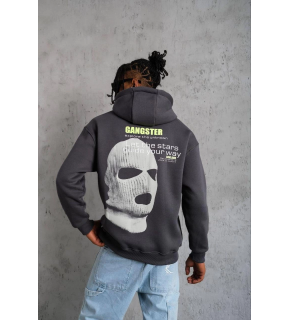 Erkek Baskılı Kapüşonlu 3 iplik pamuklu hoodie Sweatshirt - Gri