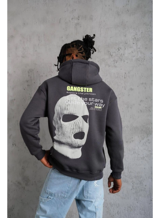 Erkek Baskılı Kapüşonlu 3 iplik pamuklu hoodie Sweatshirt - Gri Erkek Baskılı Kapüşonlu 3 iplik pamuklu hoodie Sweatshirt - Gri
