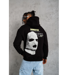 Erkek Baskılı Kapüşonlu 3 iplik pamuklu hoodie Sweatshirt - Siyah