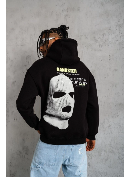 Erkek Baskılı Kapüşonlu 3 iplik pamuklu hoodie Sweatshirt - Siyah Erkek Baskılı Kapüşonlu 3 iplik pamuklu hoodie Sweatshirt - Siyah