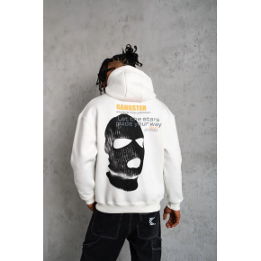 Erkek Maske Baskılı 3 iplik pamuklu Kapüşonlu Sweatshirt hoodie - Beyaz
