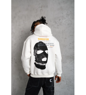 Erkek Maske Baskılı 3 iplik pamuklu Kapüşonlu Sweatshirt hoodie - Beyaz