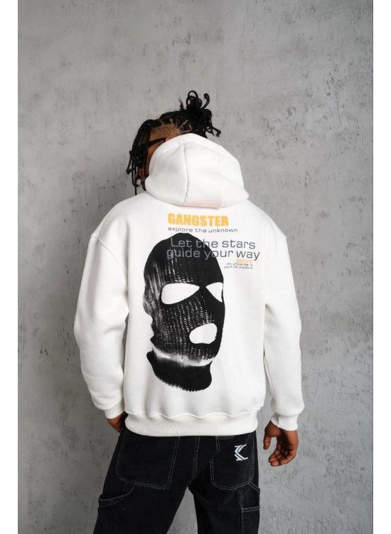 Erkek Maske Baskılı 3 iplik pamuklu Kapüşonlu Sweatshirt hoodie - Beyaz Erkek Maske Baskılı 3 iplik pamuklu Kapüşonlu Sweatshirt hoodie - Beyaz