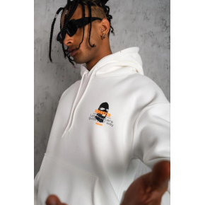 Erkek Maske Baskılı 3 iplik pamuklu Kapüşonlu Sweatshirt hoodie - Beyaz