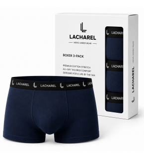 Erkek Likralı Pamuklu Nefes Alan Penye Boxer 3'lü Paket - Lacivert
