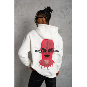 Erkek 3 İplik Pamuklu Kapüşonlu Baskılı Cepli Oversize Sweatshirt Hoodie - Beyaz