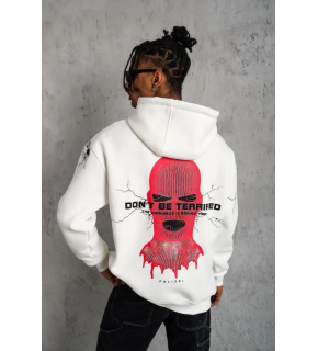 Erkek Kapüşonlu Kanguru Cepli Sweatshirt 3 İplik Pamuklu Baskılı Hoodie -  Beyaz