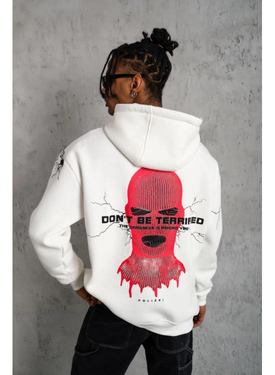 Erkek 3 İplik Pamuklu Kapüşonlu Baskılı Cepli Oversize Sweatshirt Hoodie - Beyaz Erkek 3 İplik Pamuklu Kapüşonlu Baskılı Cepli Oversize Sweatshirt Hoodie - Beyaz