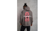 Erkek 3 İplik Pamuklu Kapüşonlu Baskılı Cepli Oversize Sweatshirt Hoodie - Gri Erkek 3 İplik Pamuklu Kapüşonlu Baskılı Cepli Oversize Sweatshirt Hoodie - Gri