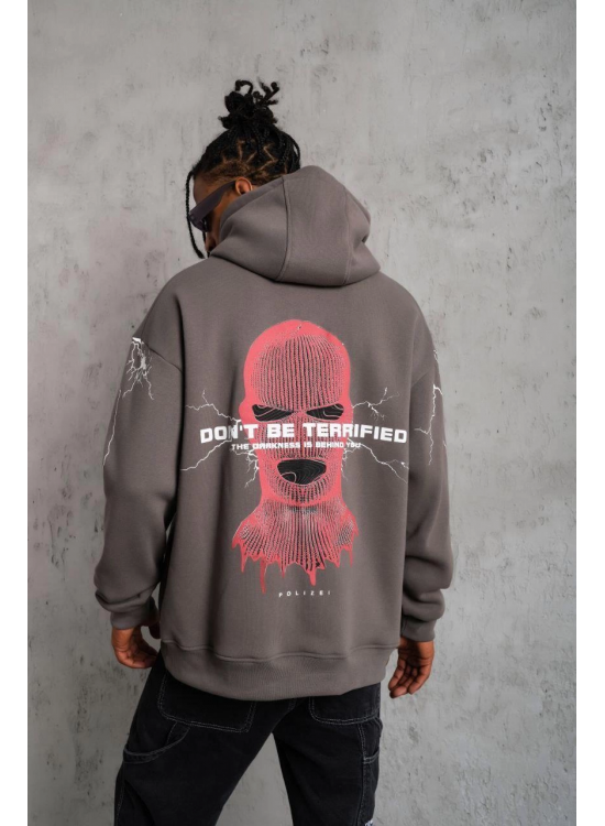 Erkek 3 İplik Pamuklu Kapüşonlu Baskılı Cepli Oversize Sweatshirt Hoodie - Gri Erkek 3 İplik Pamuklu Kapüşonlu Baskılı Cepli Oversize Sweatshirt Hoodie - Gri
