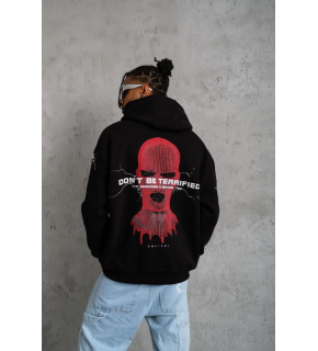 Erkek Kapüşonlu Kanguru Cepli Sweatshirt 3 İplik Pamuklu Baskılı Hoodie - Siyah