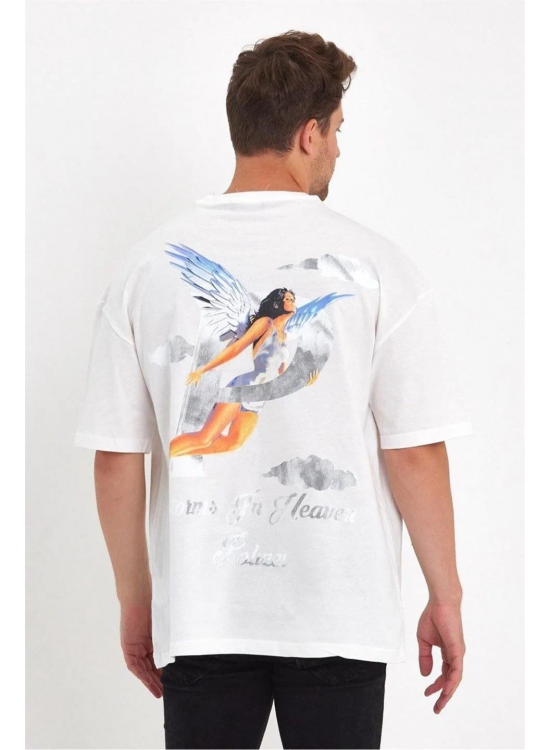 Erkek Kısa Kol Tişört Bisiklet Yaka MELEK Baskılı Oversize T-Shirt - Beyaz Erkek Kısa Kol Tişört Bisiklet Yaka MELEK Baskılı Oversize T-Shirt - Beyaz