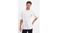 Erkek Kısa Kol Tişört Bisiklet Yaka MELEK Baskılı Oversize T-Shirt - Beyaz Erkek Kısa Kol Tişört Bisiklet Yaka MELEK Baskılı Oversize T-Shirt - Beyaz