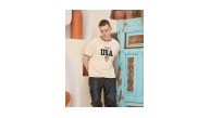 Erkek Bisiklet Yaka Tişört Nakış İşlemeli Kısa Kol Oversize T-Shirt - Bej Erkek Bisiklet Yaka Tişört Nakış İşlemeli Kısa Kol Oversize T-Shirt - Bej