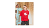 Erkek Bisiklet Yaka Tişört Nakış İşlemeli Kısa Kol Oversize T-Shirt - Kırmızı Erkek Bisiklet Yaka Tişört Nakış İşlemeli Kısa Kol Oversize T-Shirt - Kırmızı