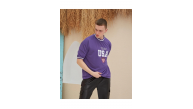 Erkek Bisiklet Yaka Tişört Nakış İşlemeli Kısa Kol Oversize T-Shirt - Mor