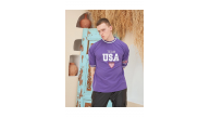 Erkek Bisiklet Yaka Tişört Nakış İşlemeli Kısa Kol Oversize T-Shirt - Mor