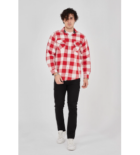 Erkek Oduncu Gömlek Uzun Kollu Şardonlu Kareli Desen Regular Fit Manşetli Çift - Pembe