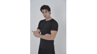 Erkek Omuz Fileli T-Shirt Kısa Kol Bisiklet Yaka Slimfit Tişört   - Siyah