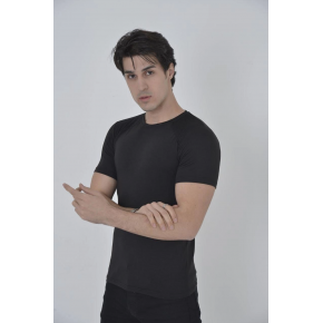 Erkek Omuz Fileli T-Shirt Kısa Kol Bisiklet Yaka Slimfit Tişört   - Siyah