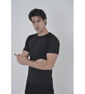 Erkek Omuz Fileli T-Shirt Kısa Kol Bisiklet Yaka Slimfit Tişört   - Siyah