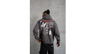 Erkek 3 İplik Pamuklu Kapüşonlu Baskılı Cepli Oversize Sweatshirt Hoodie - Gri Erkek 3 İplik Pamuklu Kapüşonlu Baskılı Cepli Oversize Sweatshirt Hoodie - Gri