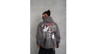 Erkek 3 İplik Pamuklu Kapüşonlu Baskılı Cepli Oversize Sweatshirt Hoodie - Gri Erkek 3 İplik Pamuklu Kapüşonlu Baskılı Cepli Oversize Sweatshirt Hoodie - Gri
