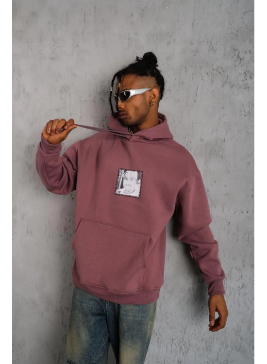 Erkek 3 İplik Pamuklu Kapüşonlu Baskılı Cepli Sweatshirt Hoodie - Gül Kurusu Erkek 3 İplik Pamuklu Kapüşonlu Baskılı Cepli Sweatshirt Hoodie - Gül Kurusu