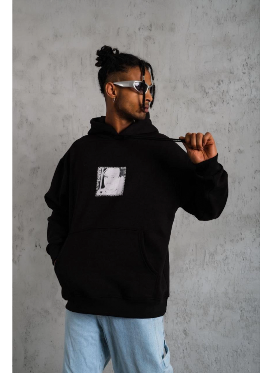 Erkek 3 İplik Pamuklu Kapüşonlu Baskılı Cepli Oversize Sweatshirt Hoodie - Siyah Erkek 3 İplik Pamuklu Kapüşonlu Baskılı Cepli Oversize Sweatshirt Hoodie - Siyah