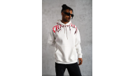 Erkek 3 İplik Pamuklu Baskılı Kapüşonlu Cepli Sweatshirt Hoodie - Beyaz