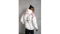 Erkek 3 İplik Pamuklu Baskılı Kapüşonlu Cepli Sweatshirt Hoodie - Beyaz