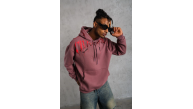 Erkek 3 İplik Pamuklu Baskılı Kapüşonlu Cepli Sweatshirt Hoodie - Gül Kurusu