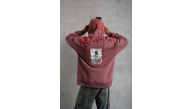 Erkek 3 İplik Pamuklu Baskılı Kapüşonlu Cepli Sweatshirt Hoodie - Gül Kurusu