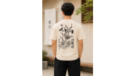 Erkek Ön ve Arka Tokyo Kuş Çiçek Baskılı Oversize T-Shirt - Ekru Erkek Ön ve Arka Tokyo Kuş Çiçek Baskılı Oversize T-Shirt - Ekru
