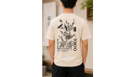 Erkek Ön ve Arka Tokyo Kuş Çiçek Baskılı Oversize T-Shirt - Ekru Erkek Ön ve Arka Tokyo Kuş Çiçek Baskılı Oversize T-Shirt - Ekru