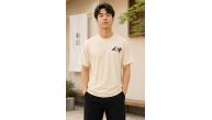 Erkek Ön ve Arka Tokyo Kuş Çiçek Baskılı Oversize T-Shirt - Ekru Erkek Ön ve Arka Tokyo Kuş Çiçek Baskılı Oversize T-Shirt - Ekru