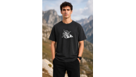 Erkek Outdoor Pusula Dağ Baskılı Kısa Kollu Oversize T-Shirt - Siyah